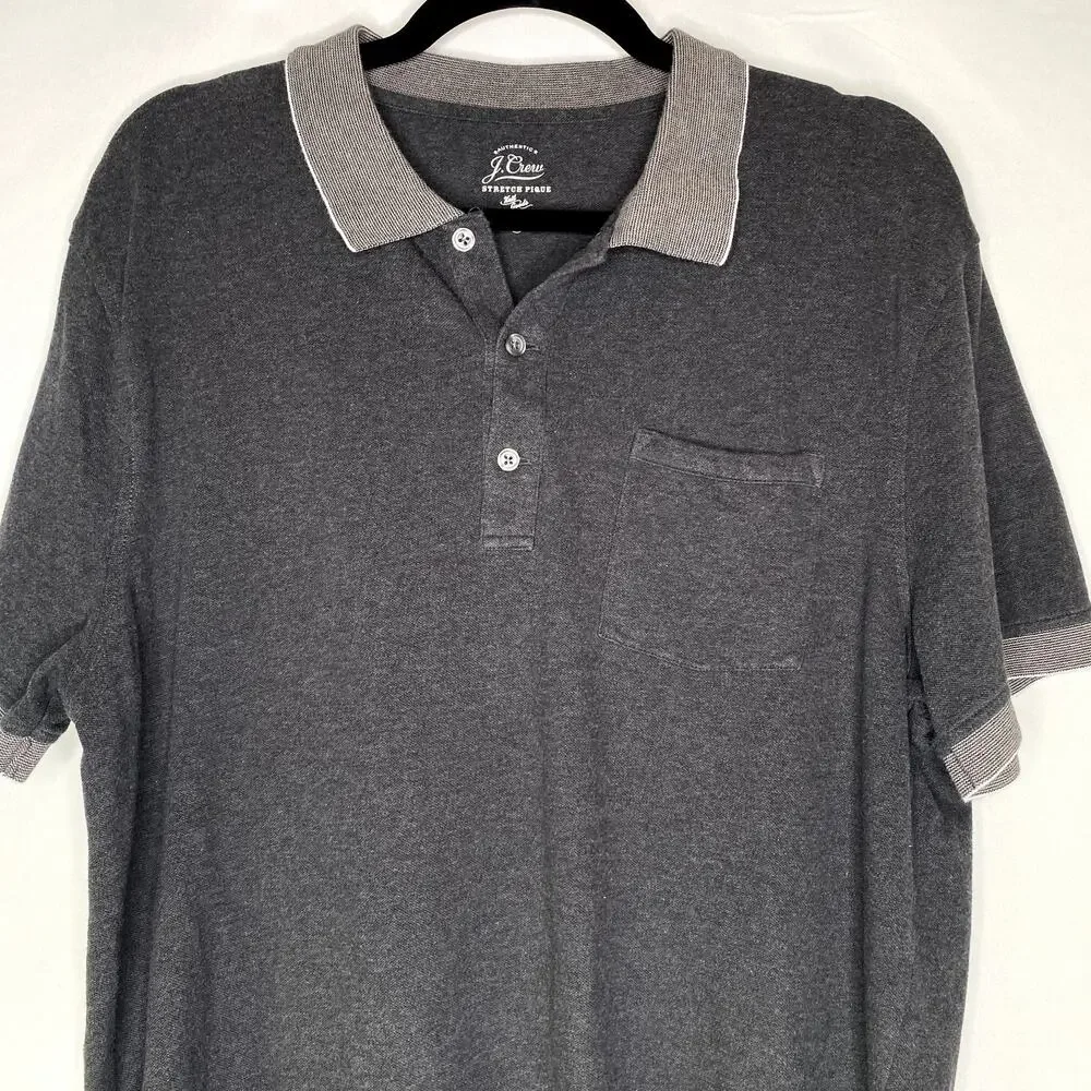 J Crew Gray Stretch Pique Polo Size Large Preppy Minimalist Workwear Golfwear